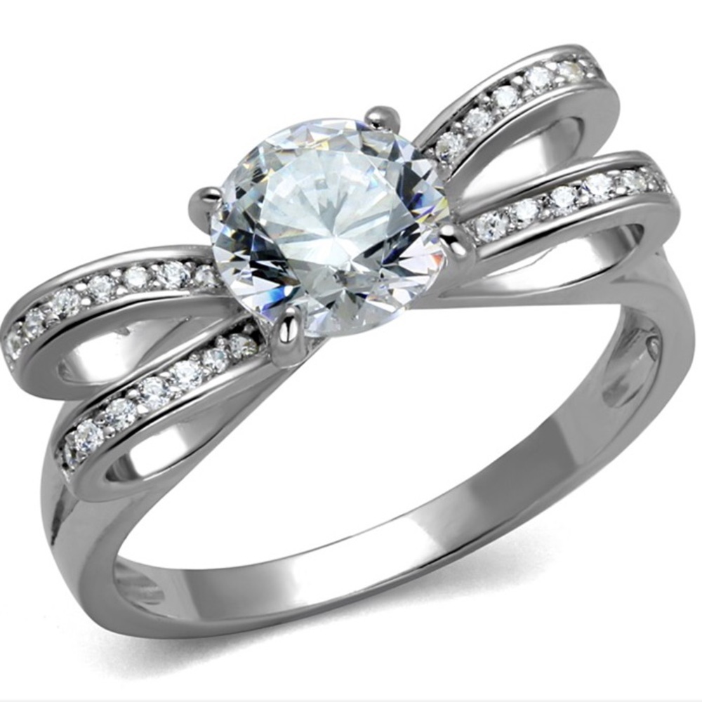 .925 Silver Rhodium AAA CZ Bow Ring